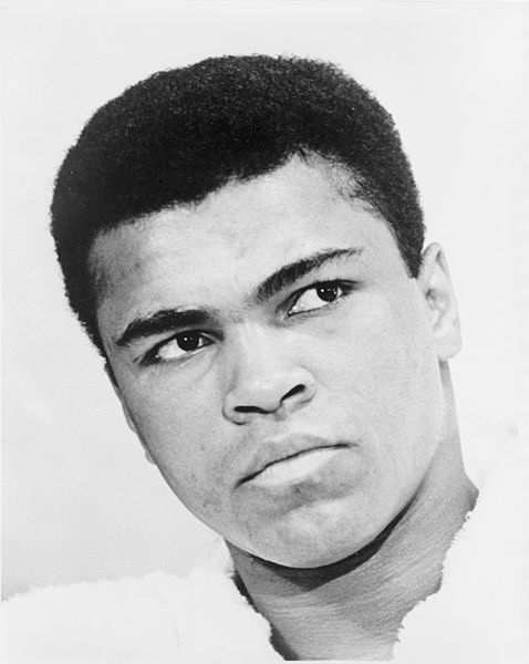 Picture of Muhammad Ali. This photograph is a work for hire created prior to 1968 by a staff photographer at New York World-Telegram & Sun. It is part of a collection donated to the Library of Congress. Per the deed of gift, New York World-Telegram & Sun dedicated to the public all rights it held for the photographs in this collection upon its donation to the Library.