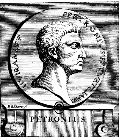 Picture of Petronius. Petronius by Bodart, 1717. Drawing from : Favissae, utriusque antiquitatis tam romanae quam graecae, in quibus ..., by Henricus Spoor, Gerardi Muntendam, 1707, p. 101.